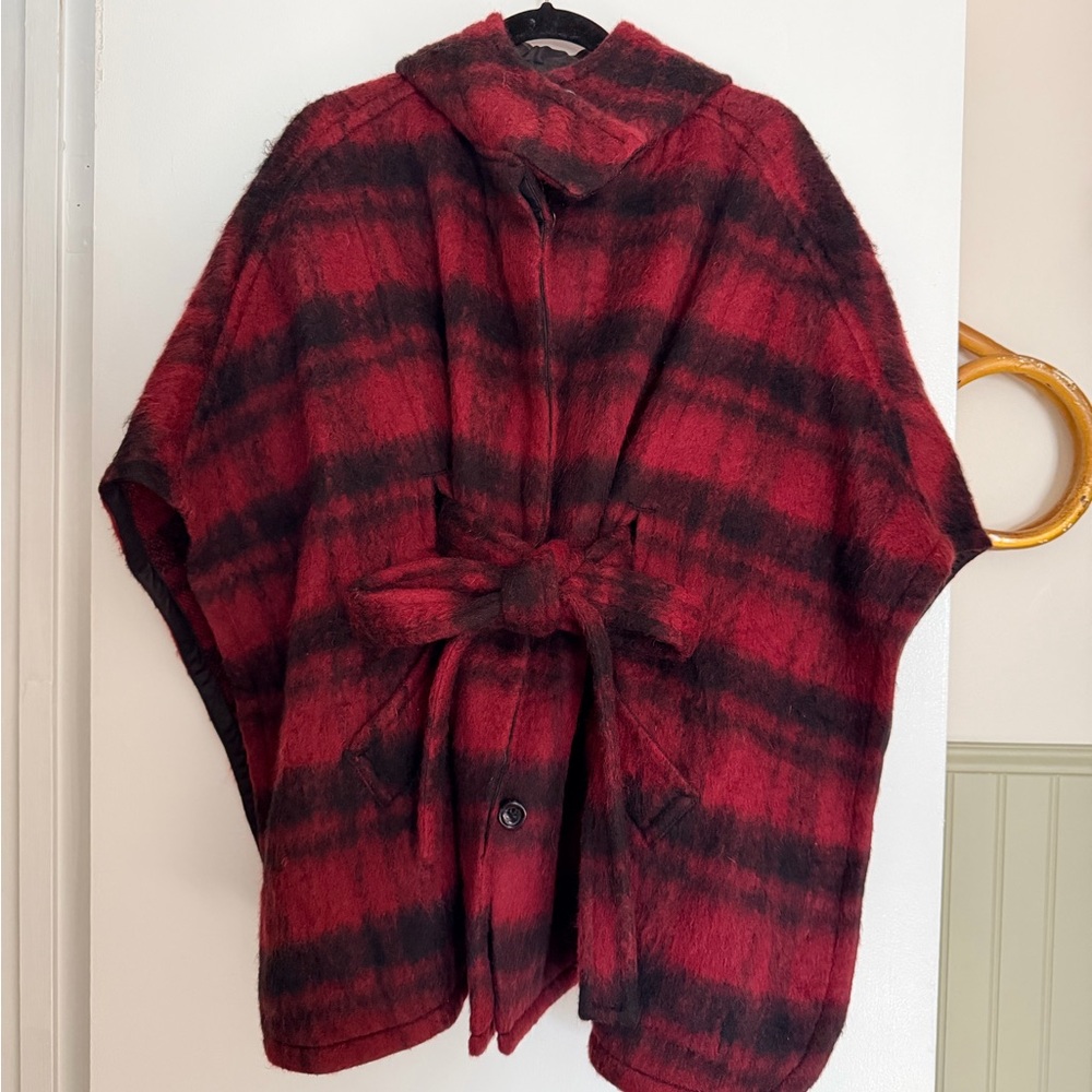 Coach Plaid Red and Black Women's Cape Coat